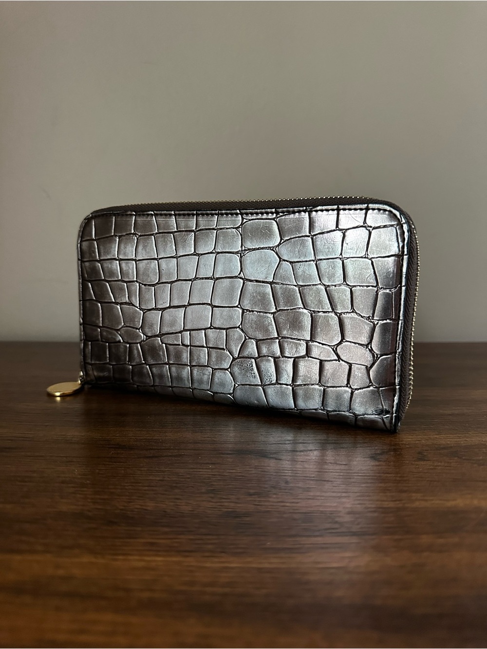 Stella McCartney Metallic Croc Embossed Long Wallet